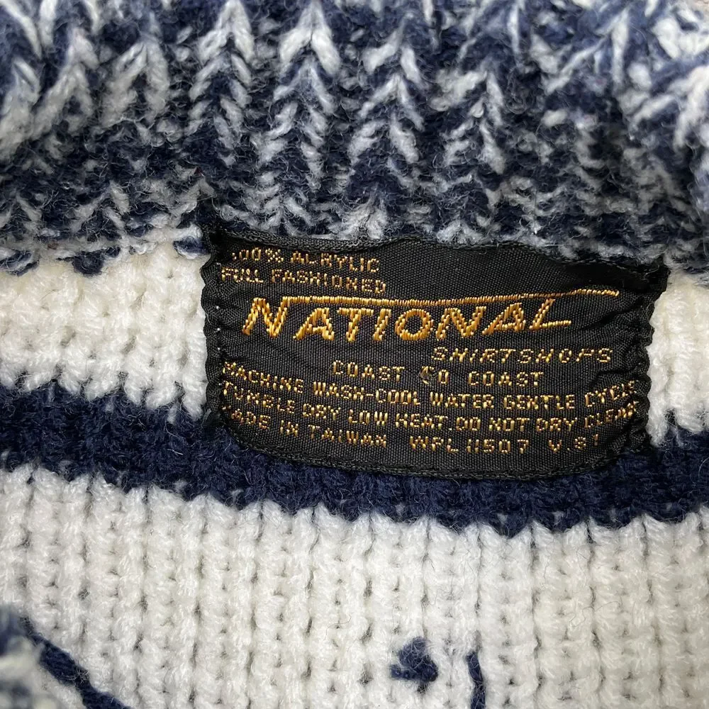 National Sweater Mens L Navy White Geometric Nordic Fair Isle Ski Acrylic VTG‎